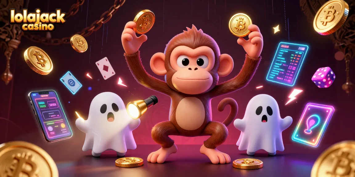 Experience thrilling gaming at Lolajack Casino with a playful monkey and ghost-hunter puppy.